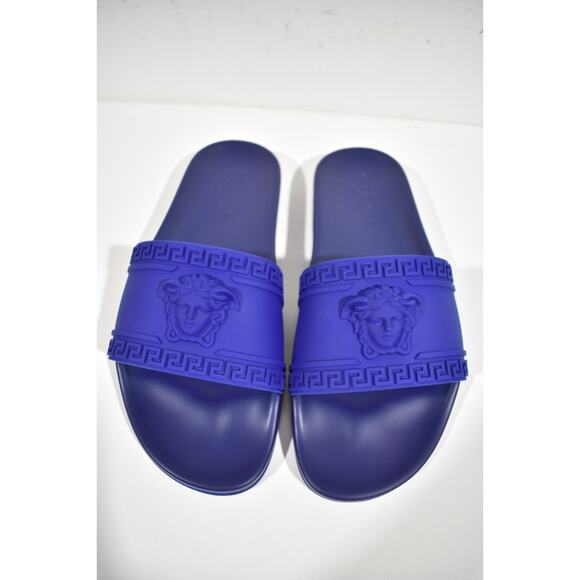 Versace Medusa Palazzo Blue Rubber Logo Slide Pool Sandal Flip Flop Flat 42 9 - Picture 7 of 12